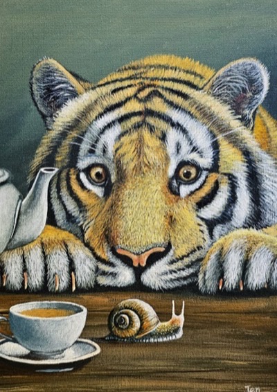&lsquo;The Snail Who Came to Tea&rsquo; by Jenny Urquhart, shown as an A5 portrait print
