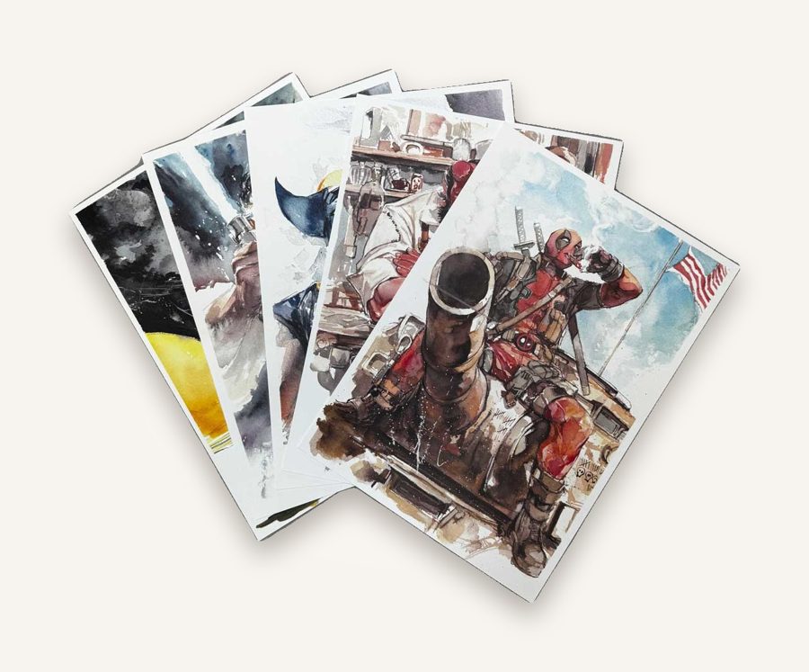 A fanned set of art prints on card, printed by Redcliffe